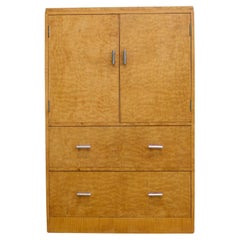 Vintage British Art Deco Bird’S-Eye Maple Tallboy or Linen Cupboard, 1930s