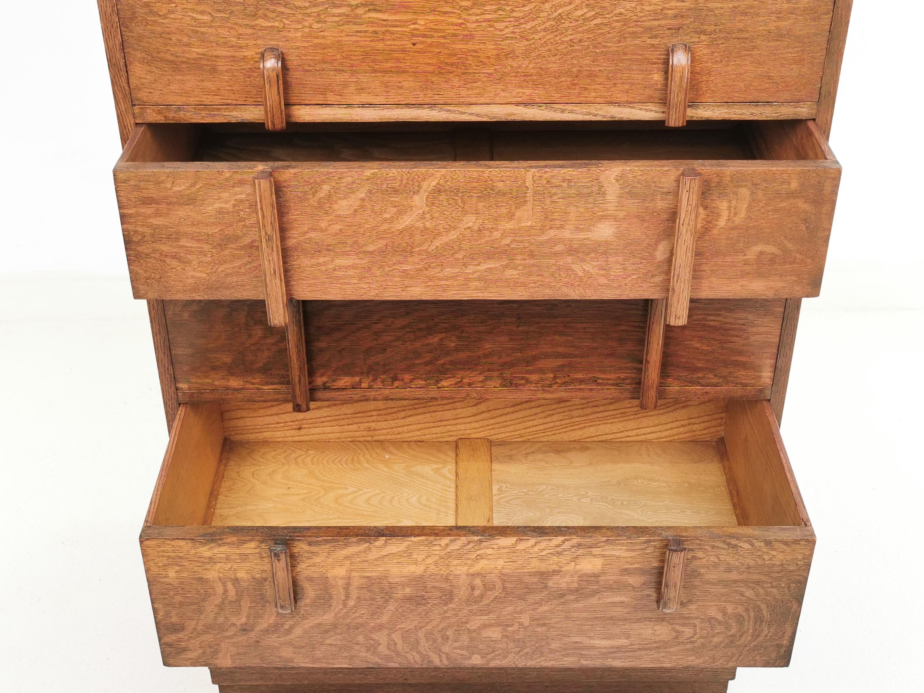European British Art Deco Bowman Bros Oak Chest of Drawers For Sale