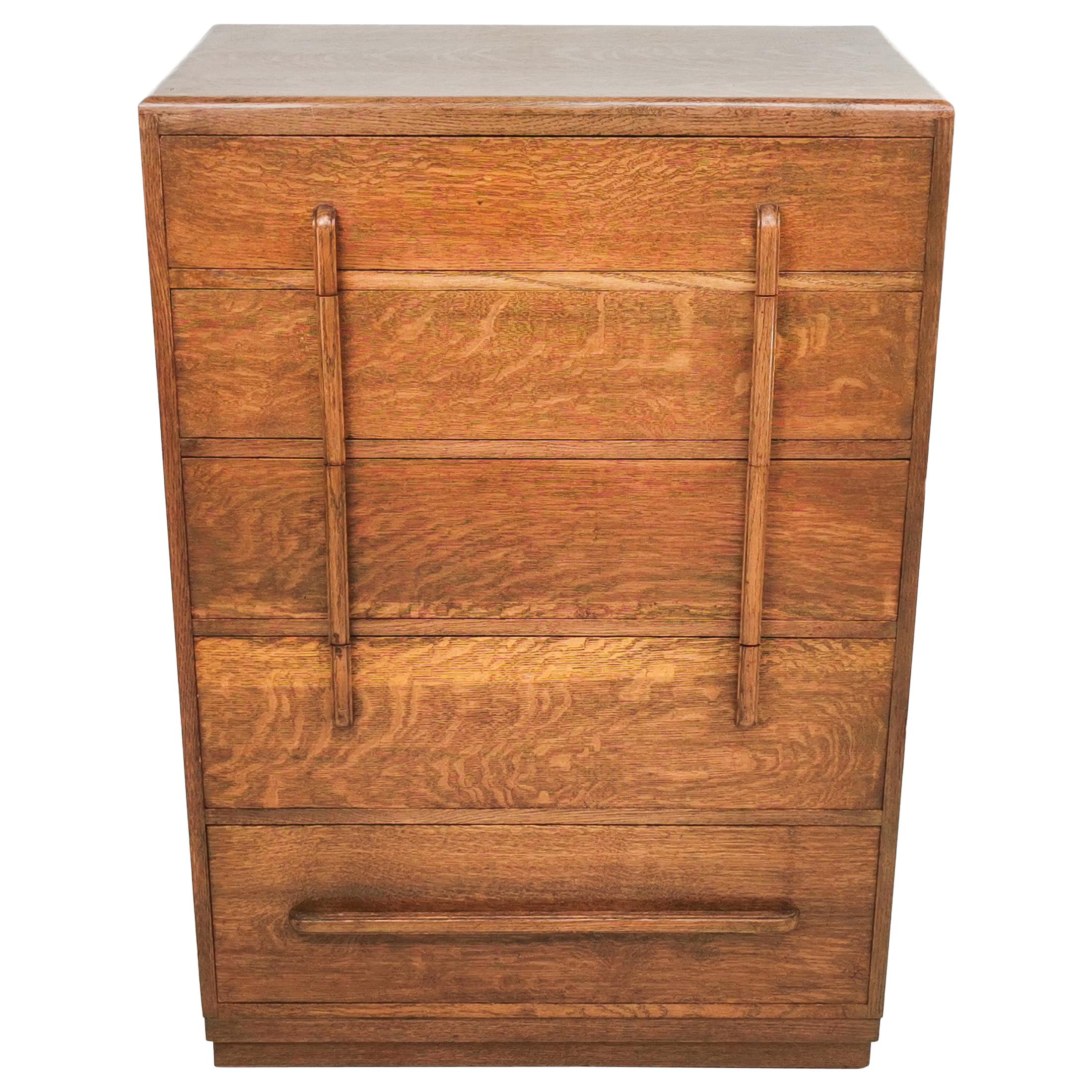 British Art Deco Bowman Bros Oak Chest of Drawers For Sale