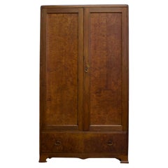 British Art Deco Burr Oak & Walnut Wardrobe, 1930s