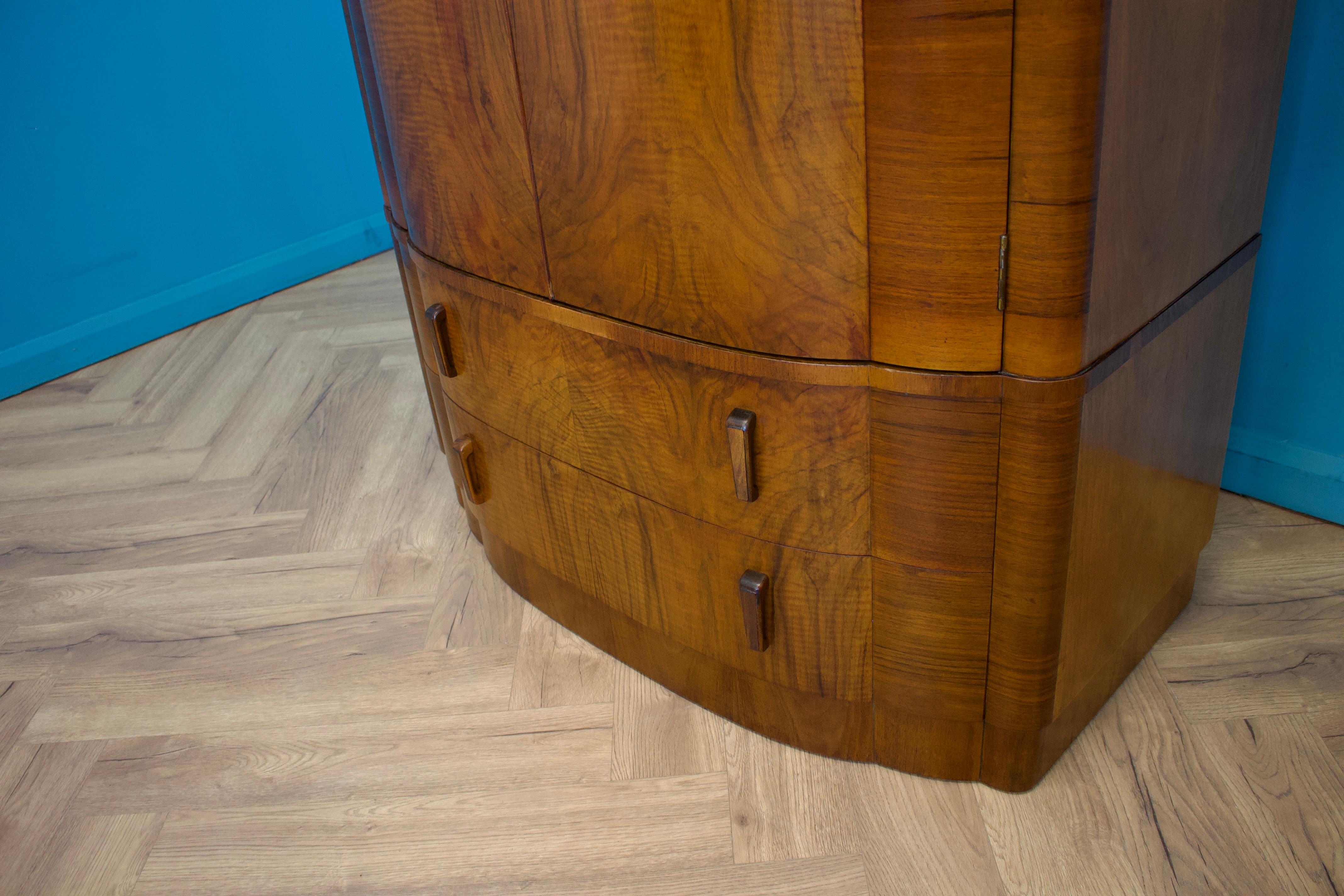 British Art Deco Burr Walnut Bow Fronted Wardrobe, 1930s 5