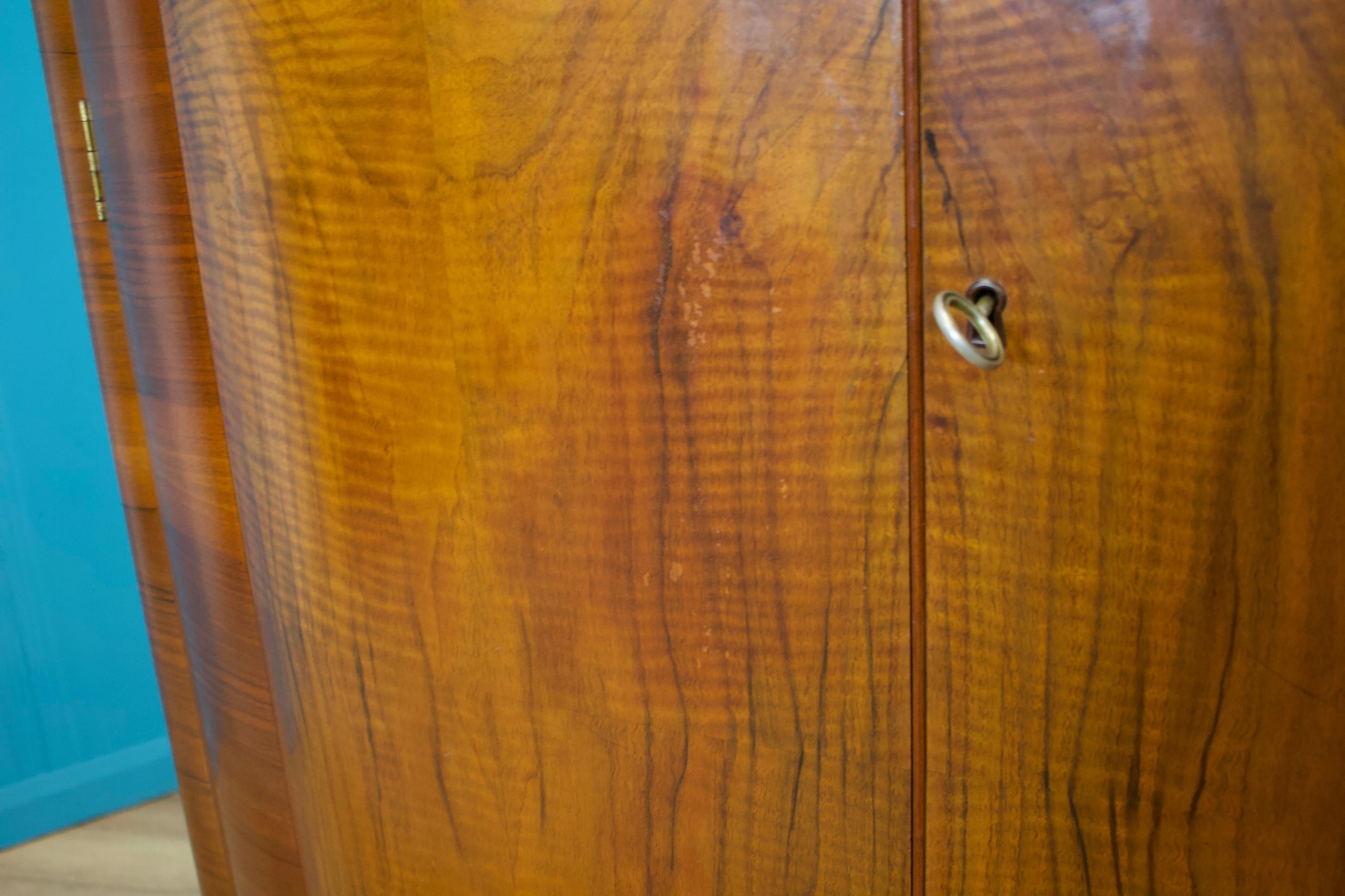 British Art Deco Burr Walnut Bow Fronted Wardrobe, 1930s 8