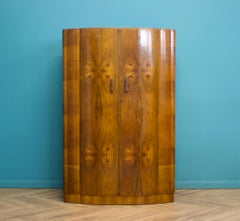 British Art Deco Burr Walnut Bow Fronted Wardrobe, 1930s