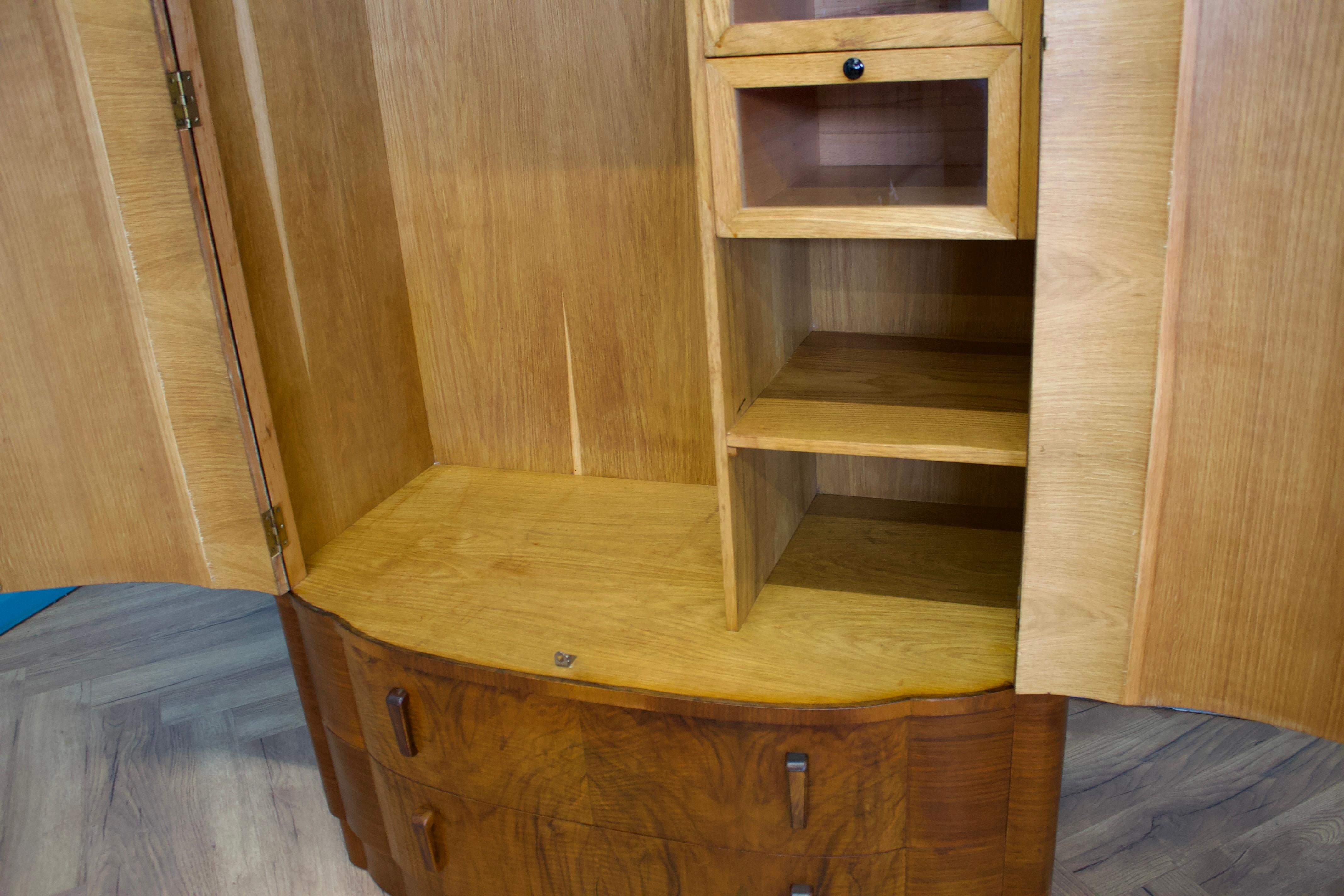 British Art Deco Burr Walnut Bow Fronted Wardrobe, 1930s 3