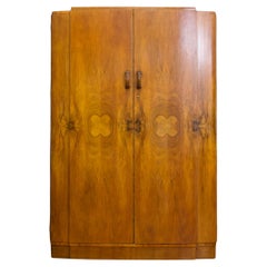 British Art Deco Burr Walnut Bow Fronted Wardrobe, 1930s