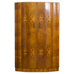 British Art Deco Burr Walnut Bow Fronted Wardrobe, 1930s