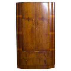 British Art Deco Burr Walnut Bow Fronted Wardrobe, 1930s
