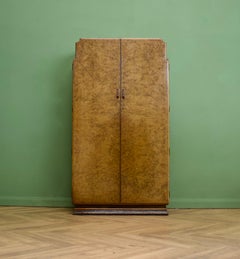 British Art Deco Burr Walnut Compact Wardrobe, circa 1930s
