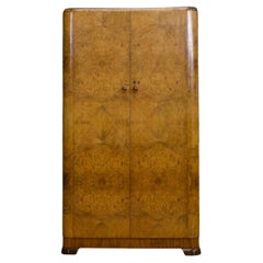 British Art Deco Burr Walnut Compact Wardrobe, circa 1930s