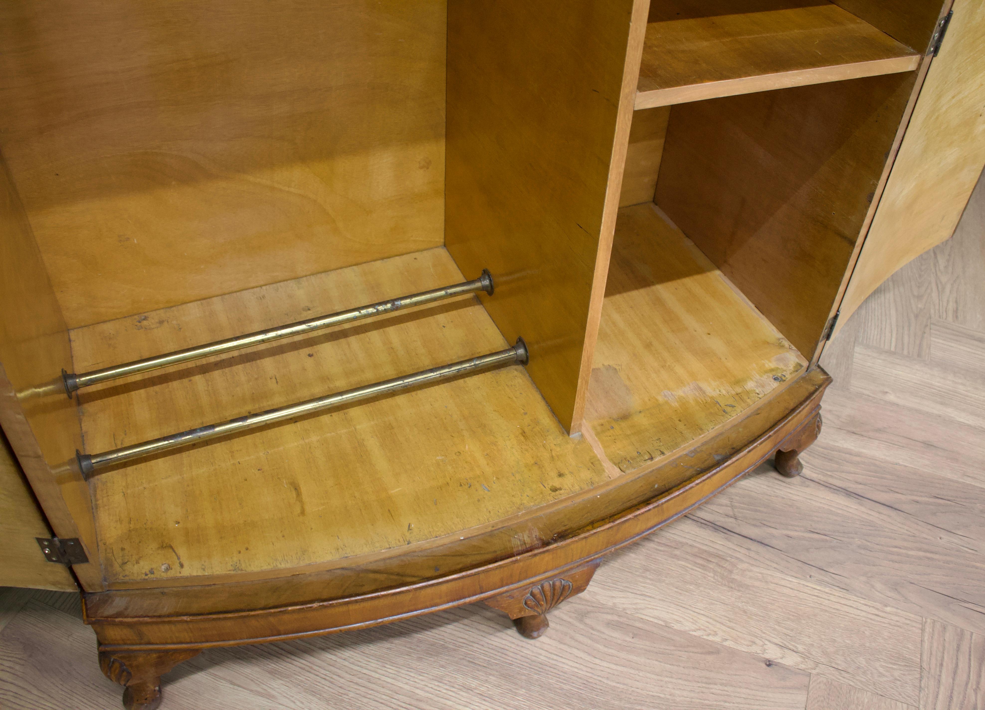 British Art Deco Burr Walnut Compact Wardrobe or Linen Cabinet, circa 1930s 4