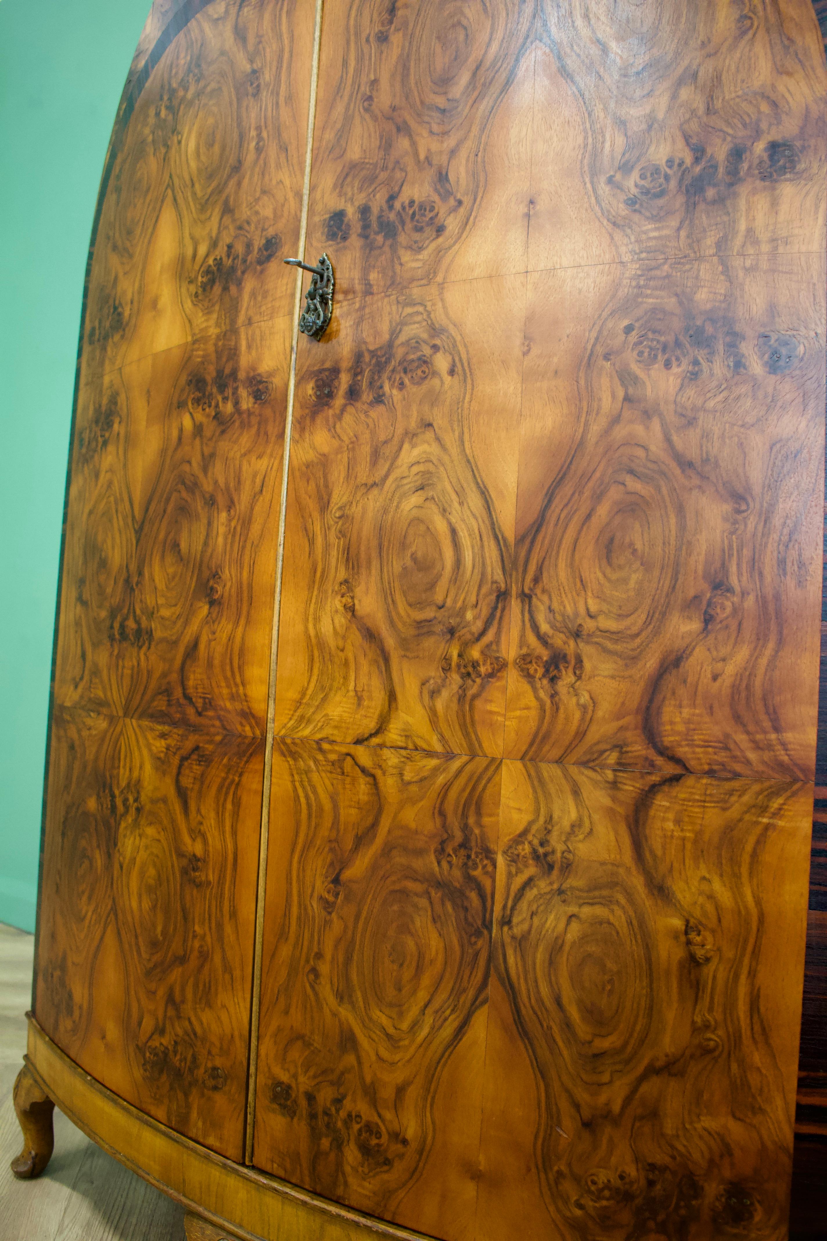 Wood British Art Deco Burr Walnut Compact Wardrobe or Linen Cabinet, circa 1930s