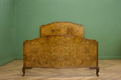 British Art Deco Burr Walnut Double Bed Frame, 1930s