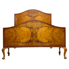 British Art Deco Burr Walnut Double Bed Frame, 1930s