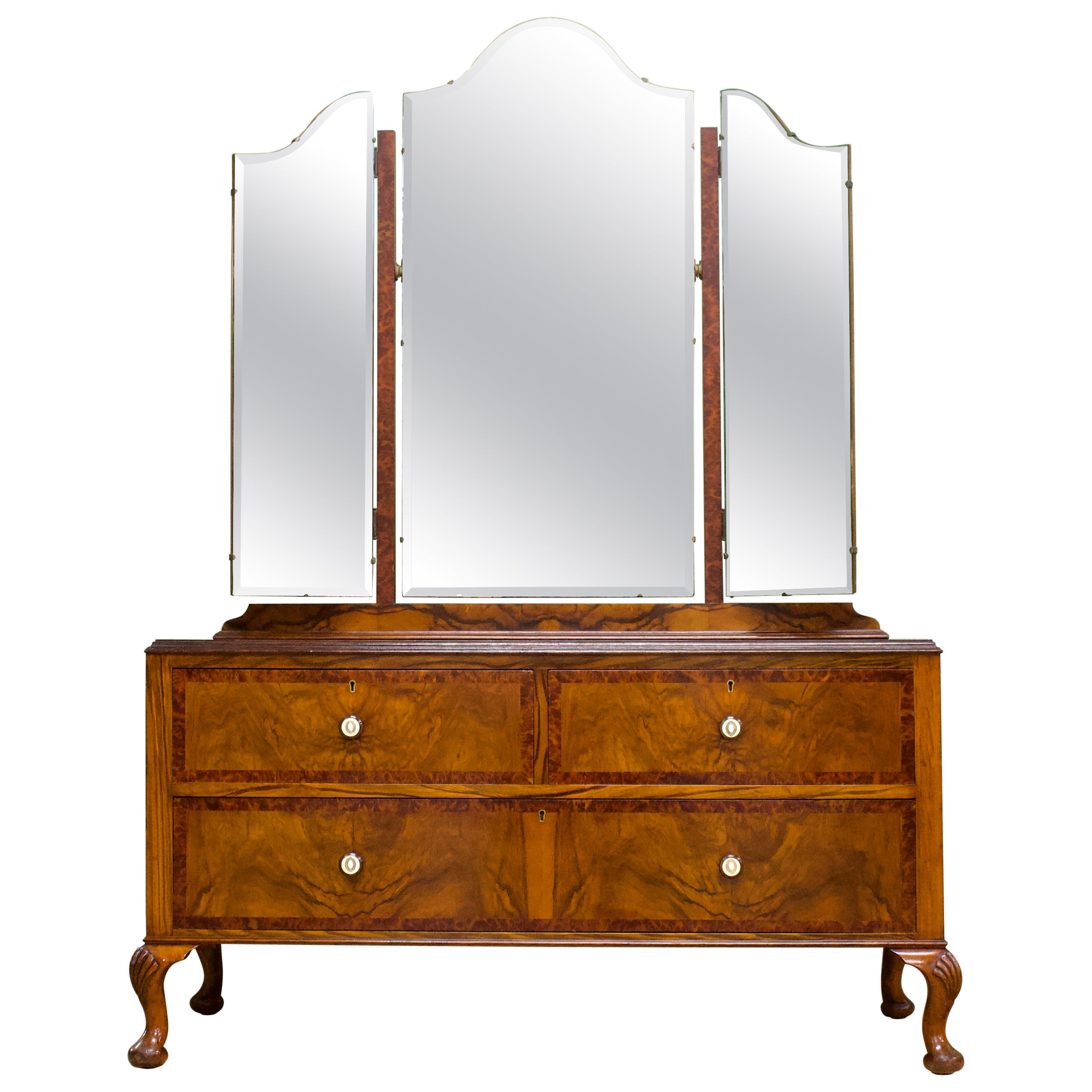 British Art Deco Burr Walnut Dressing Table, 1930s