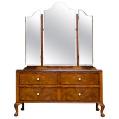 British Art Deco Burr Walnut Dressing Table, 1930s