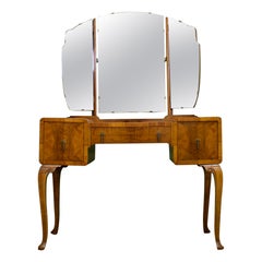 British Art Deco Burr Walnut Dressing Table, 1930s