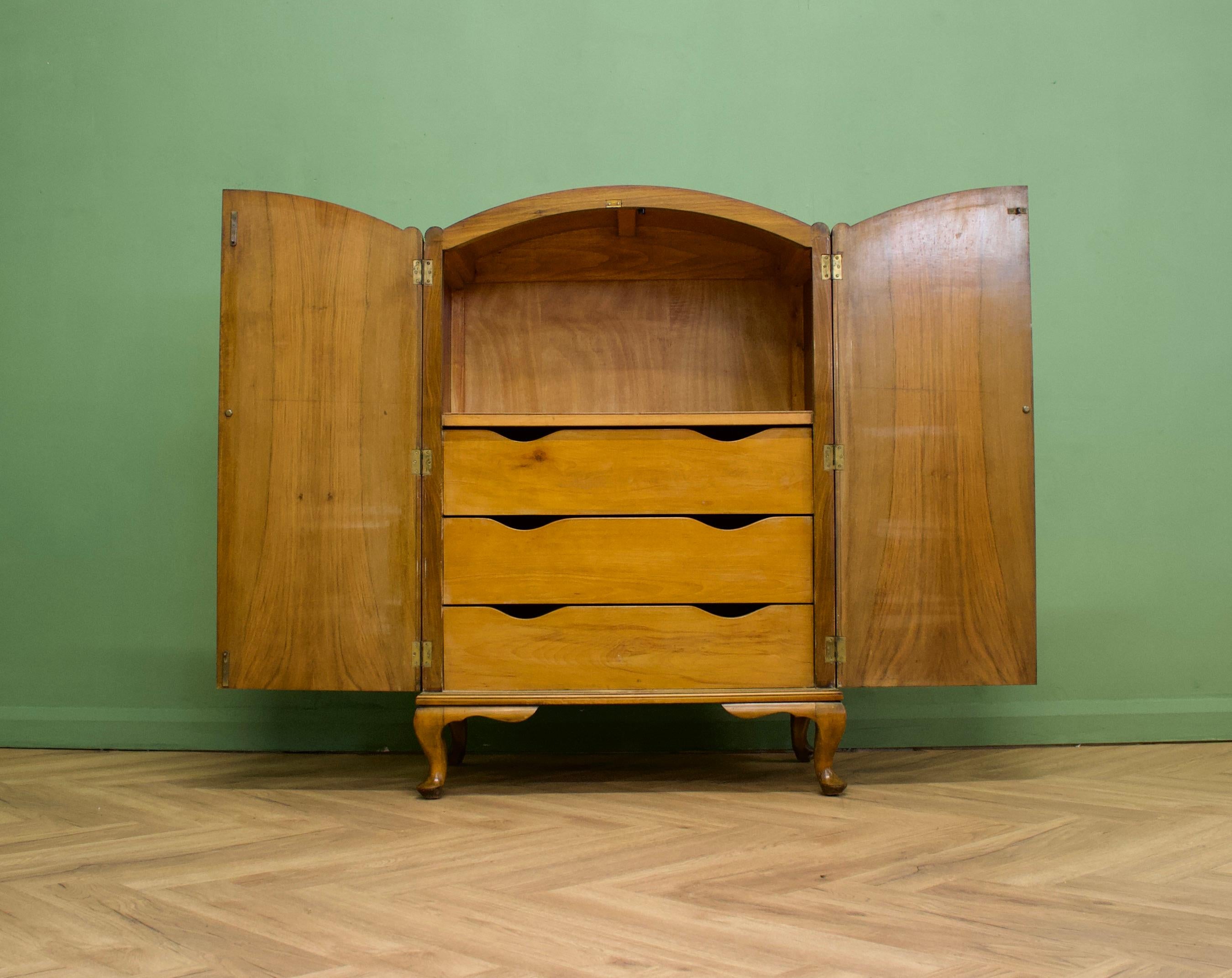 Wood British Art Deco Burr Walnut Linen Cabinet, 1930s For Sale