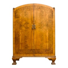 British Art Deco Burr Walnut Linen Cabinet, 1930s