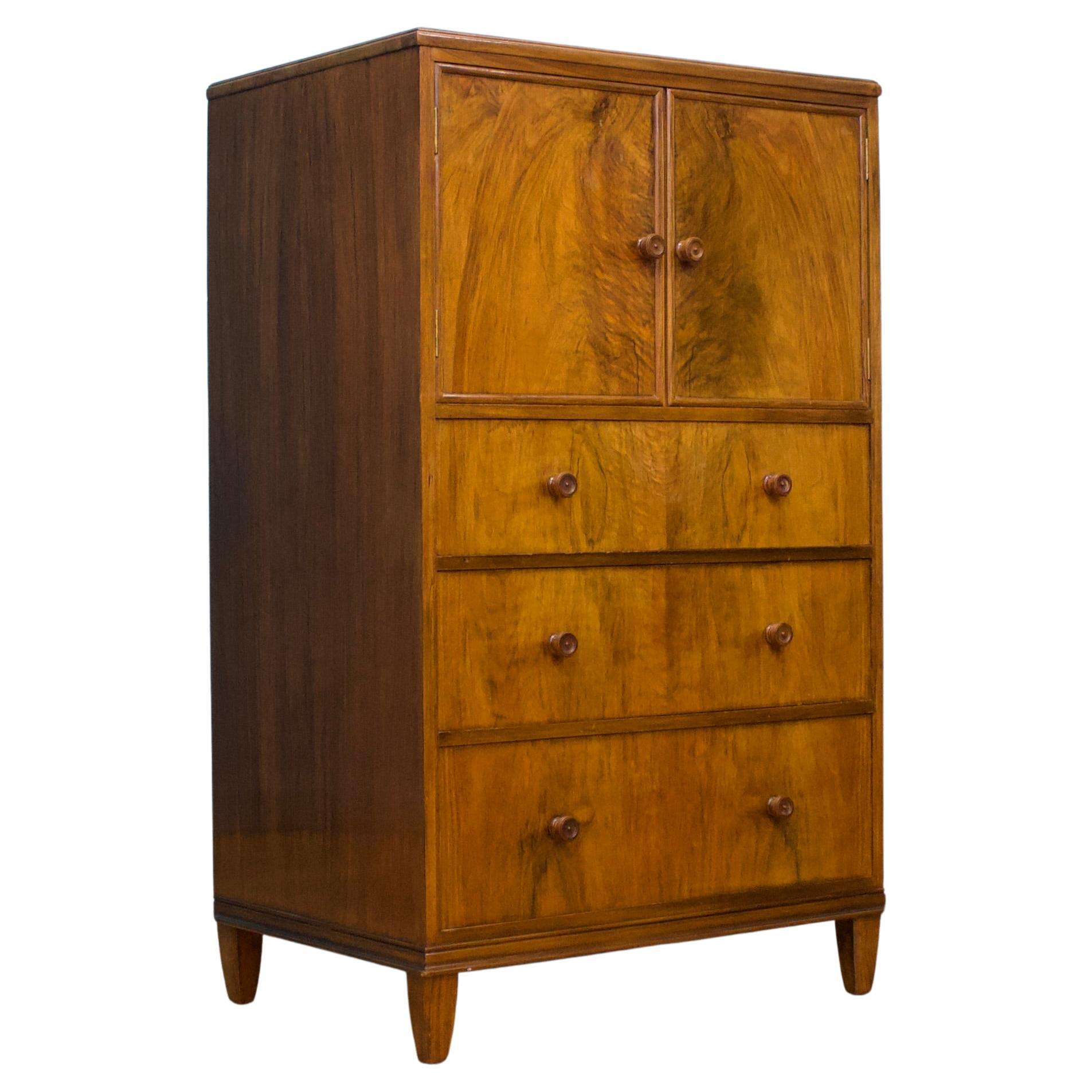 Britischer Art-Déco-Wäscheschrank aus Wurzelholz, 1930er Jahre