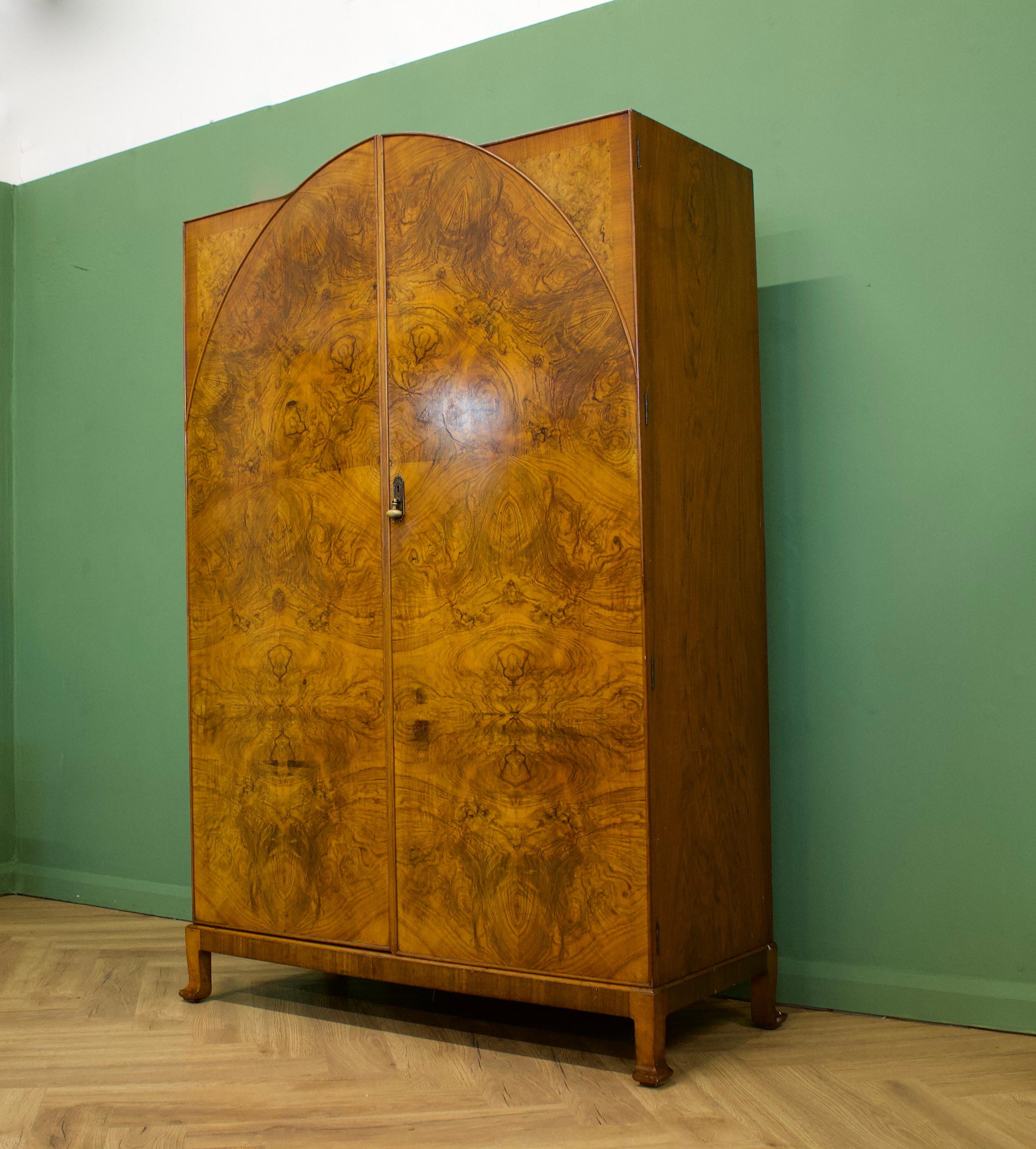 Early 20th Century British Art Deco Burr Walnut Wardrobe, 1920s