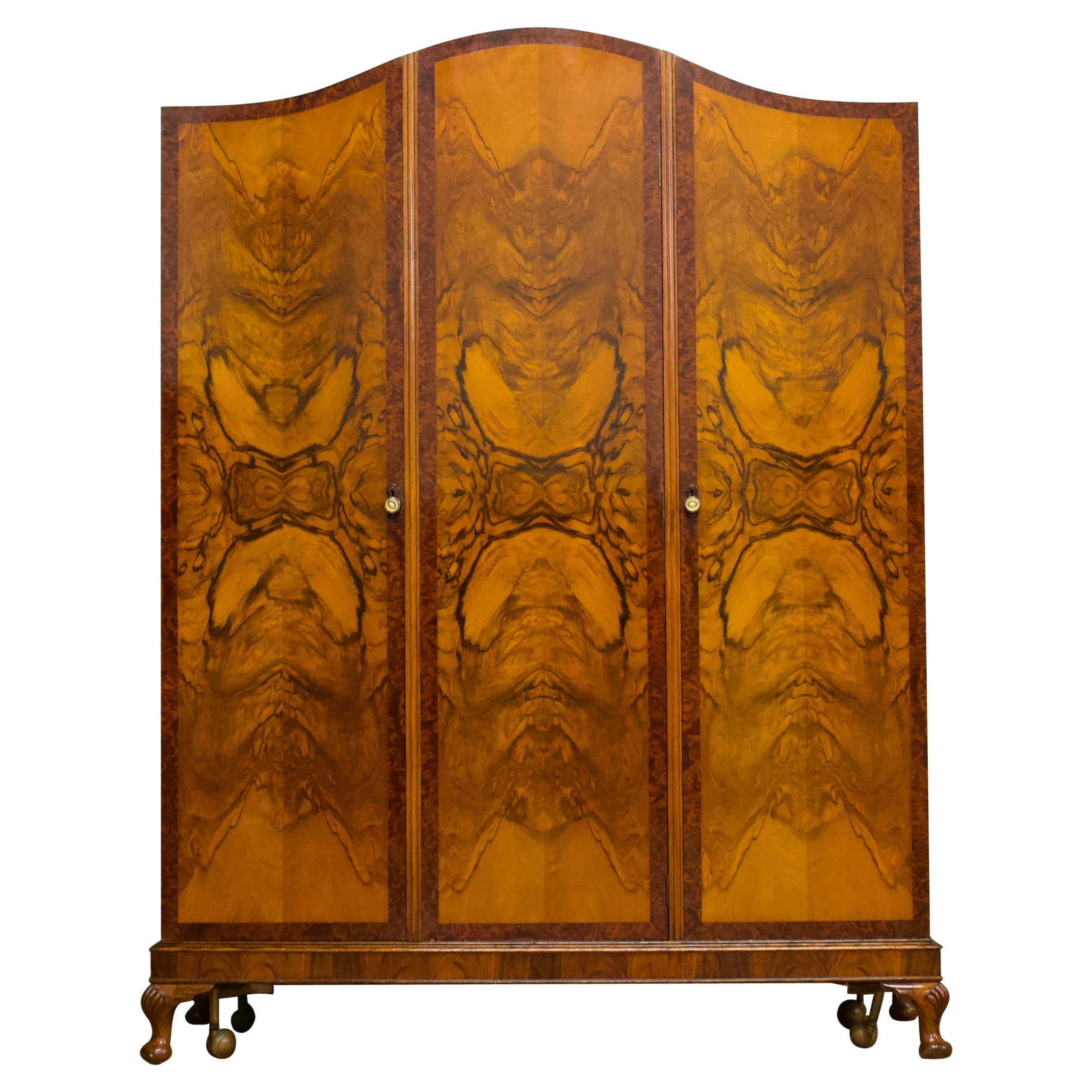 British Art Deco Burr Walnut Wardrobe, 1930s