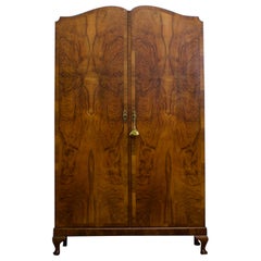 British Art Deco Burr Walnut Wardrobe, 1930s