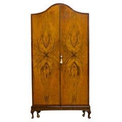 Vintage British Art Deco Burr Walnut Wardrobe, 1930s