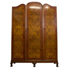 Vintage British Art Deco Burr Walnut Wardrobe, 1930s