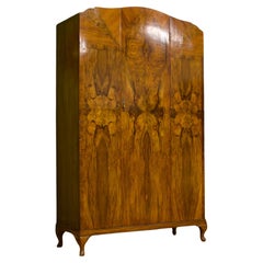 Vintage British Art Deco Burr Walnut Wardrobe, 1930s