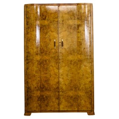 Vintage British Art Deco Burr Walnut Wardrobe, 1930s