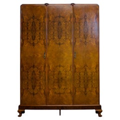 British Art Deco Burr Walnut Wardrobe, 1930s