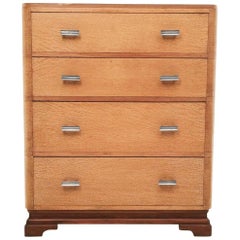 British Art Deco Chest of Drawers in Limed Oak, 1930s