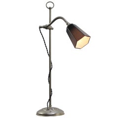 British Art Deco Chrome and Blue Glass Table or Desk Light