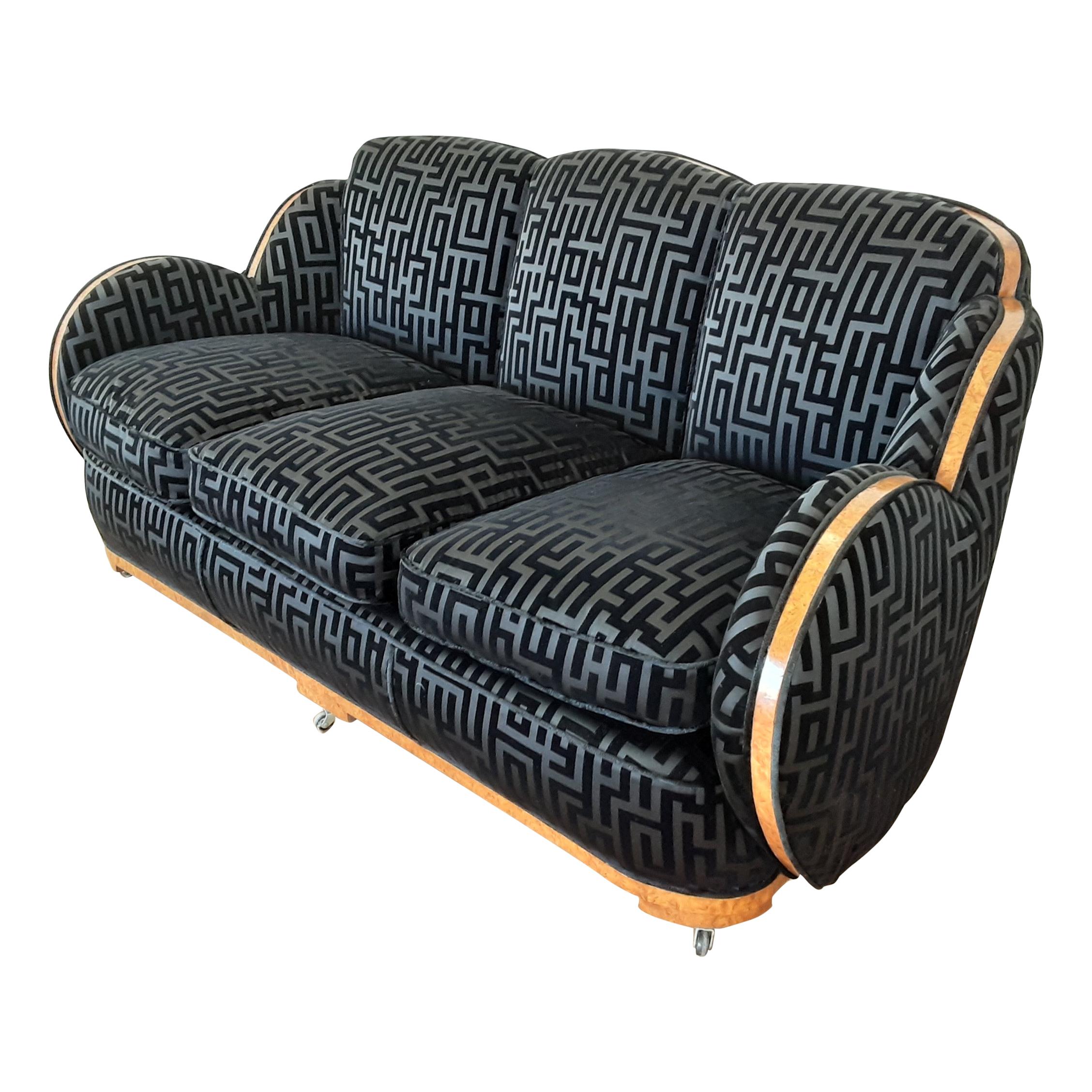 British Art Deco Cloud Back Sofa by Epstein in an Armani Style Fabric circa 1930 For Sale