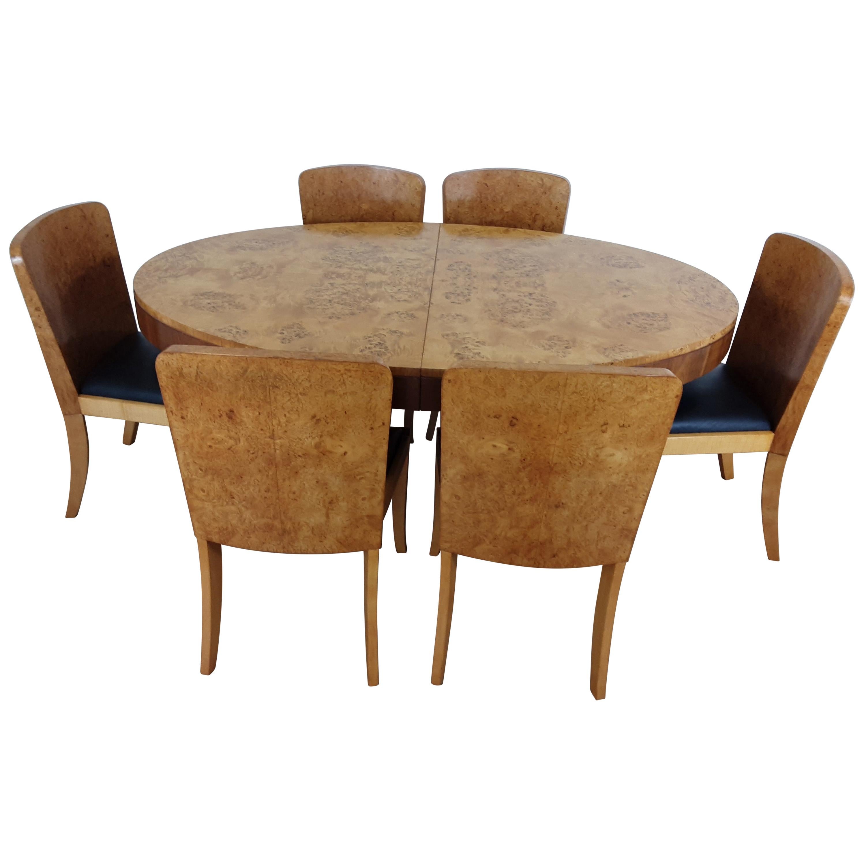 British Art Deco Extendable Dining Table and Chairs in Birdseye Maple by Hille For Sale