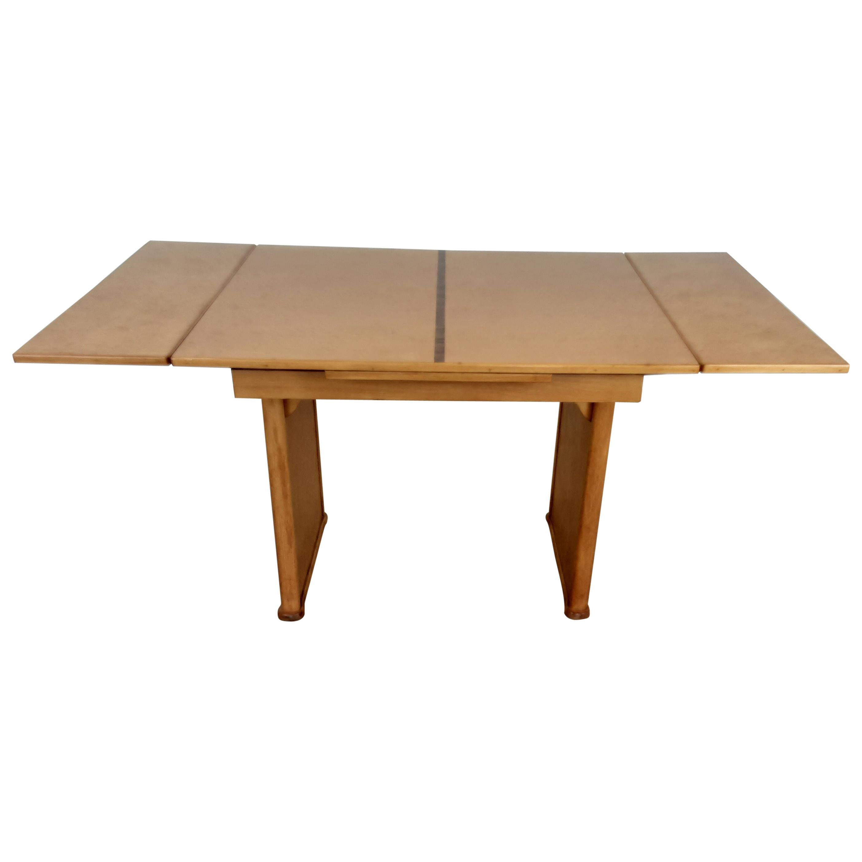 British Art Deco Extendable Dining Table in Bird's-Eye Maple with Walnut Trims For Sale