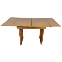 Antique British Art Deco Extendable Dining Table in Bird's-Eye Maple with Walnut Trims