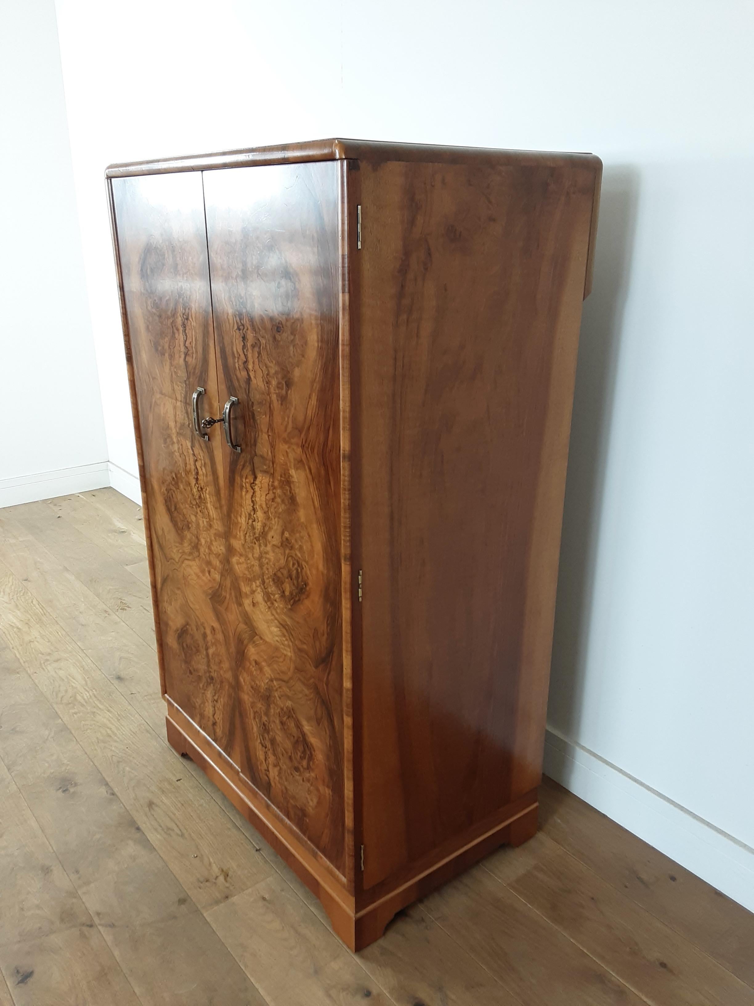 British Art Deco Figured Walnut Fitted Tallboy For Sale 2