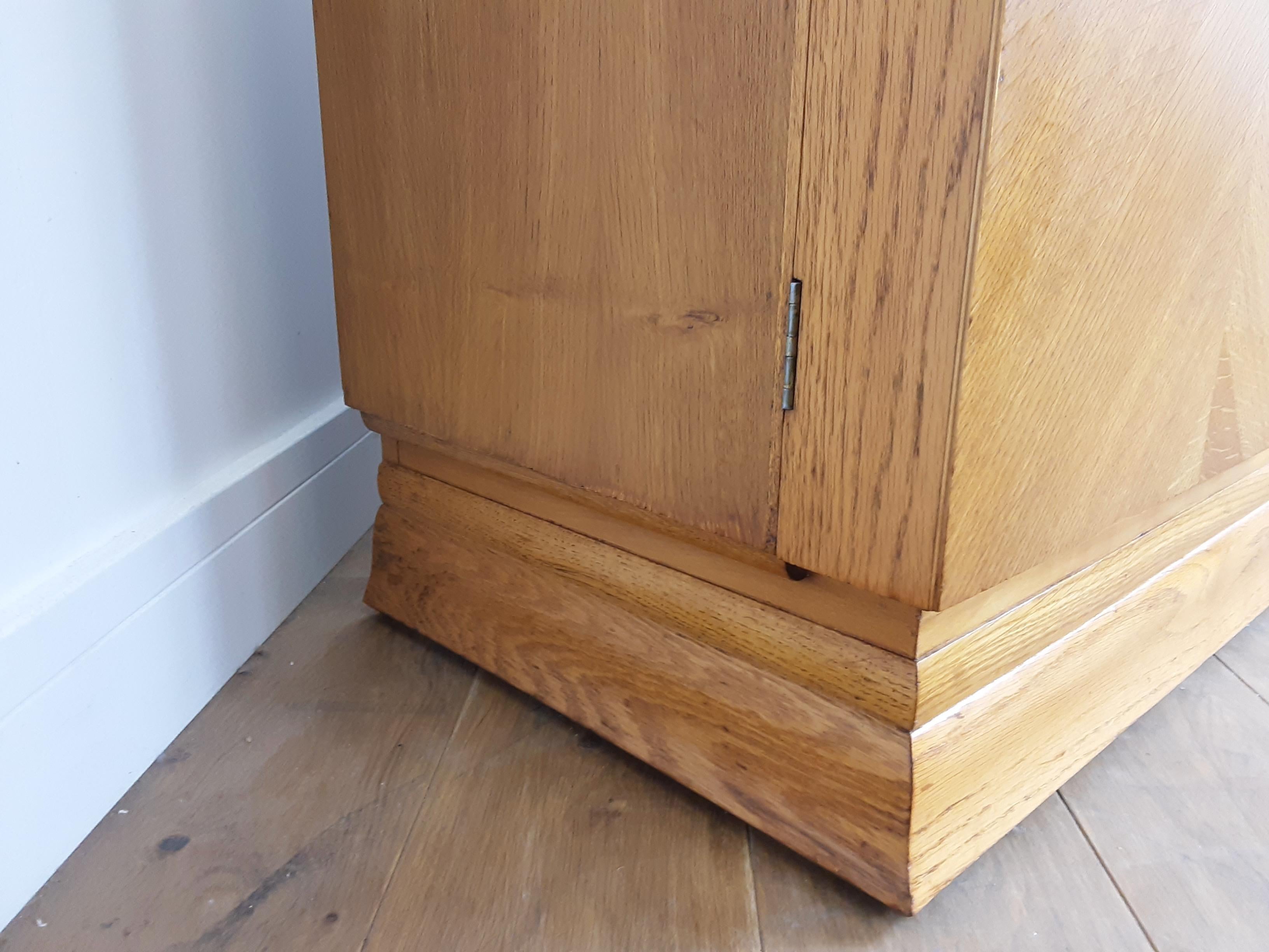 British Art Deco Golden Oak Sideboard Dry Bar with Cutlery Storage Box on Top 1