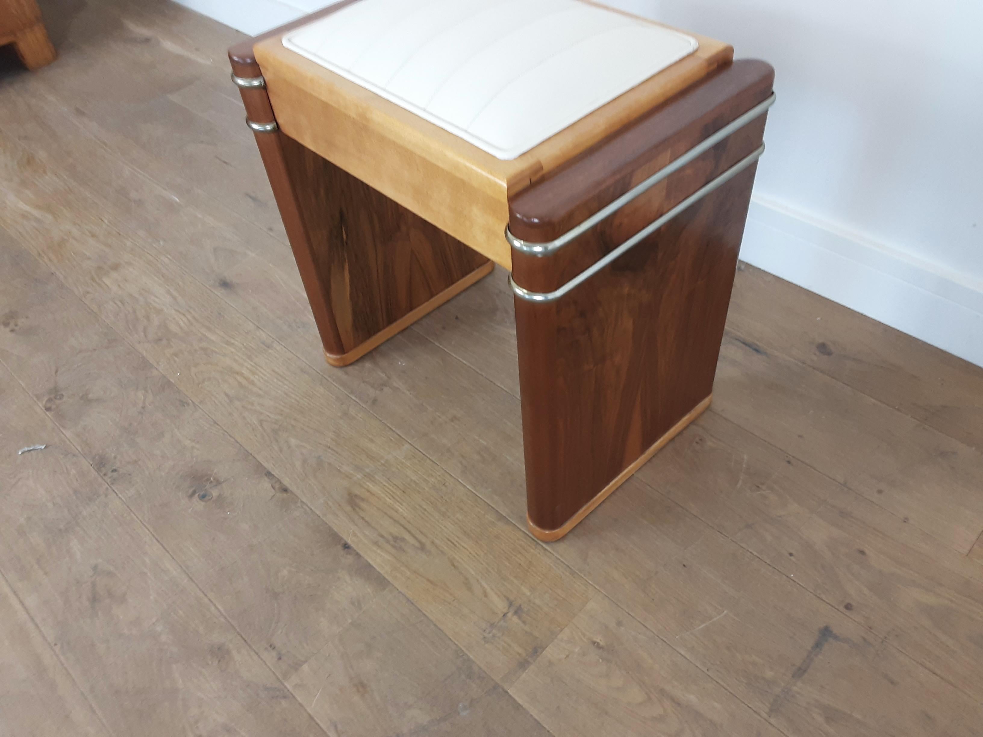 20th Century British Art Deco Piano Stool by Ministools in Satin Birch and Walnut For Sale