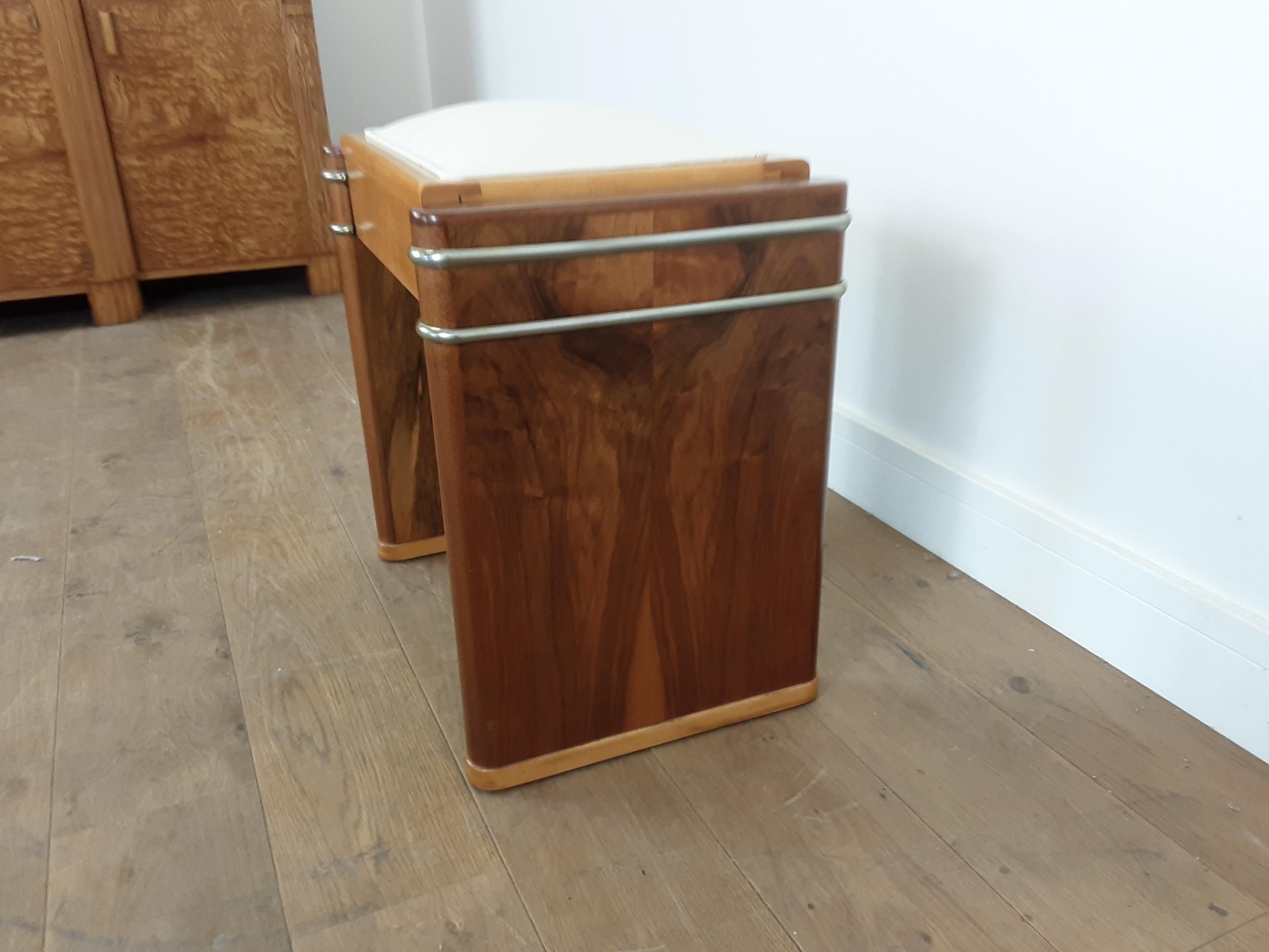 British Art Deco Piano Stool by Ministools in Satin Birch and Walnut For Sale 1