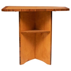 Vintage British Art Deco Satin Birch Gueridon Side Table Bookcase with Walnut Trims