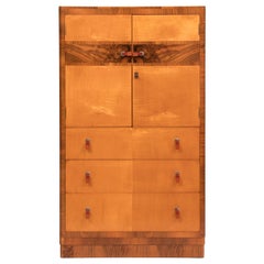 Vintage British Art Deco Satinwood Linen Press with Original Bakelite Handles