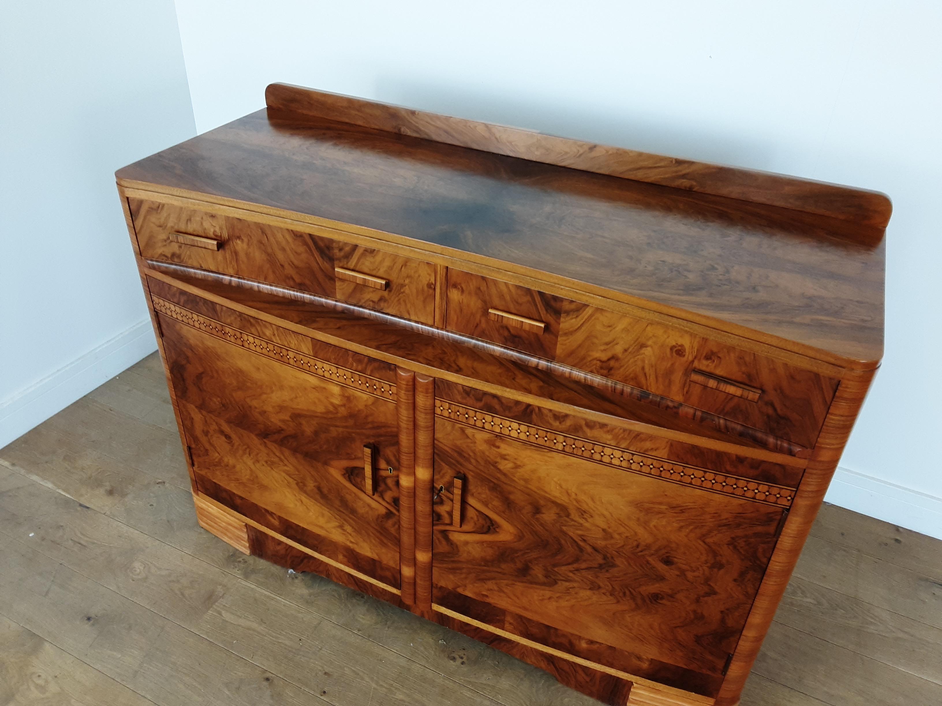 British Art Deco Sideboard in Stunning Figured Golden Walnut by Grange, London 2