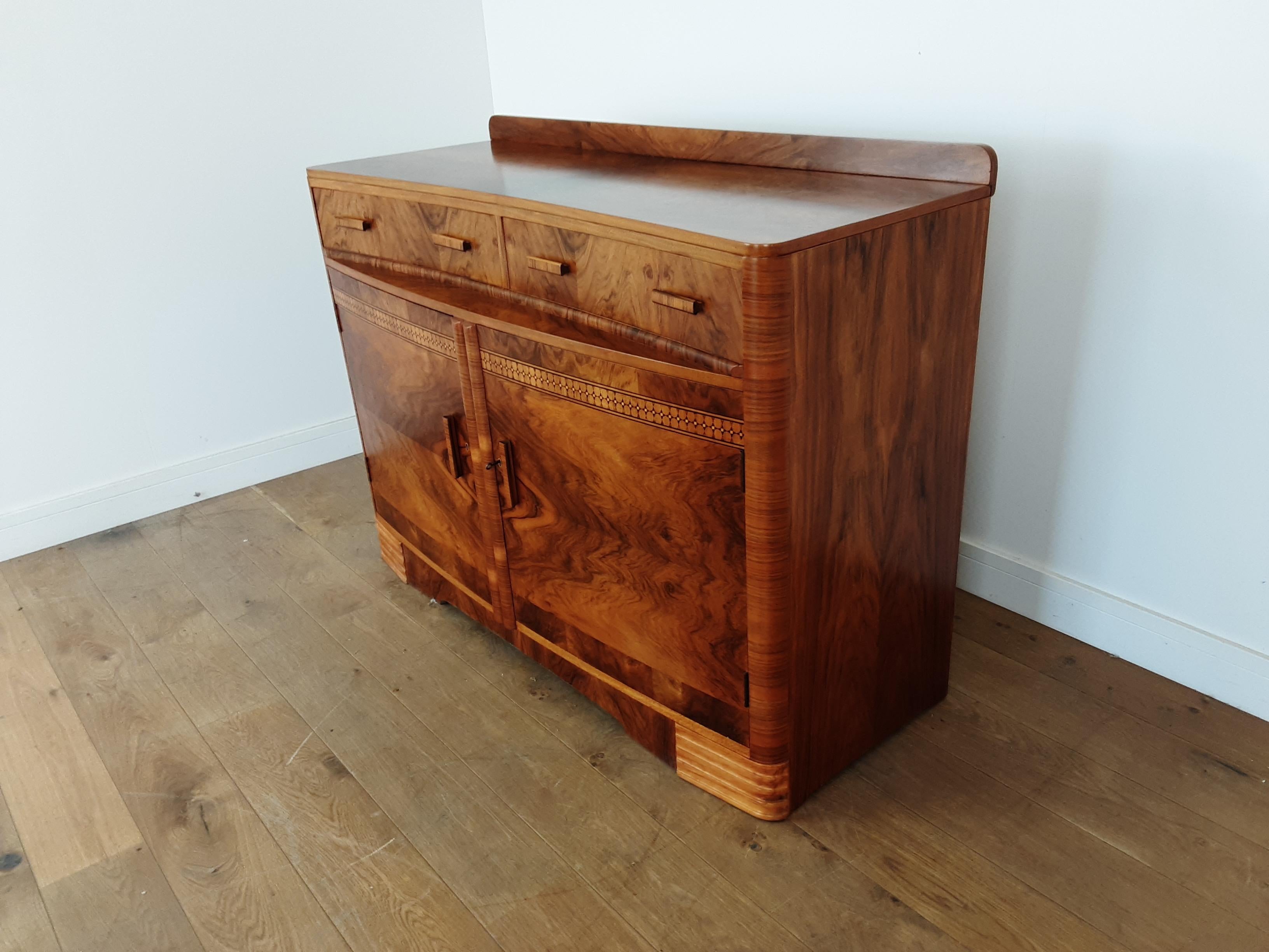 British Art Deco Sideboard in Stunning Figured Golden Walnut by Grange, London 3