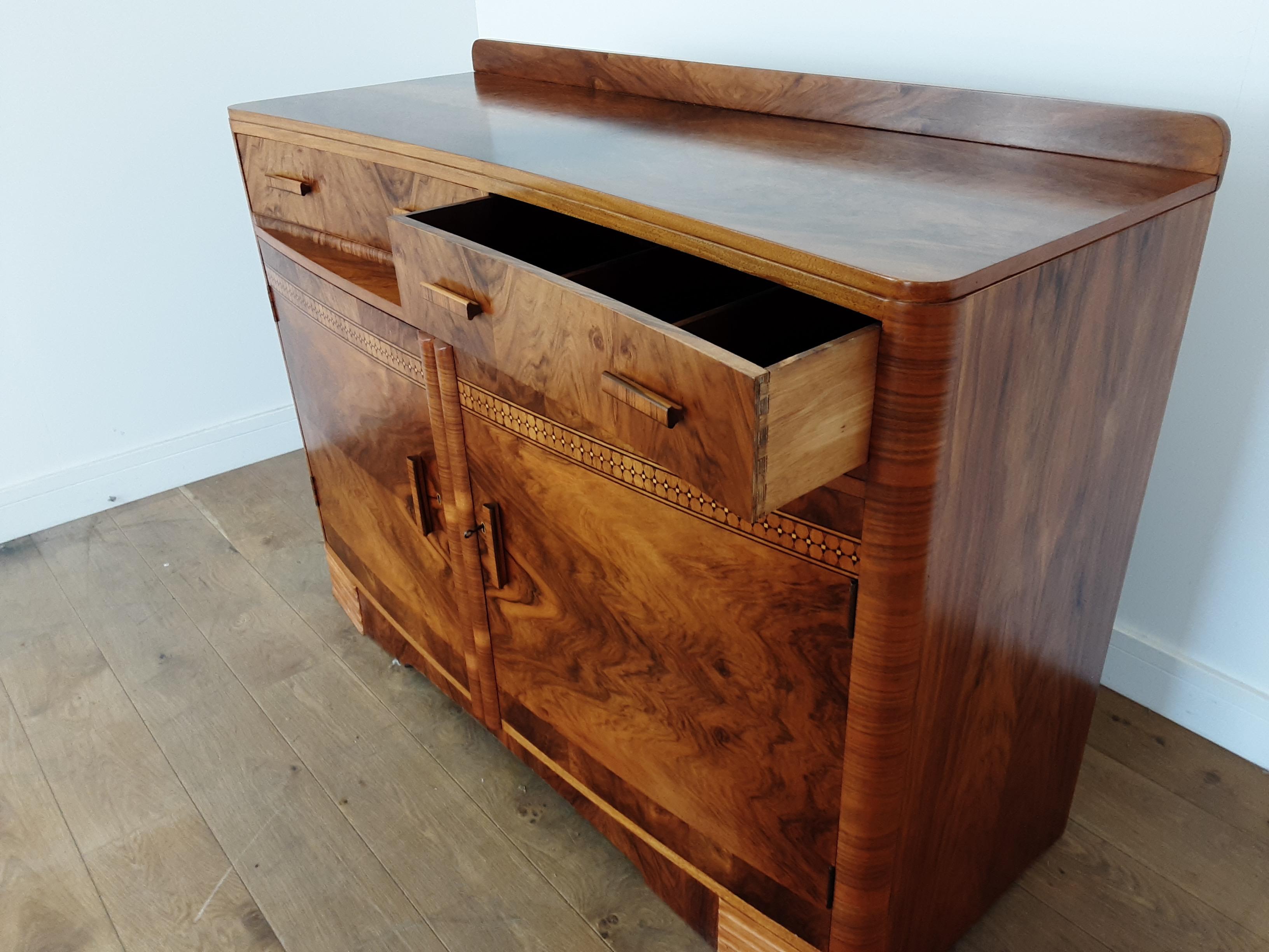 British Art Deco Sideboard in Stunning Figured Golden Walnut by Grange, London 4