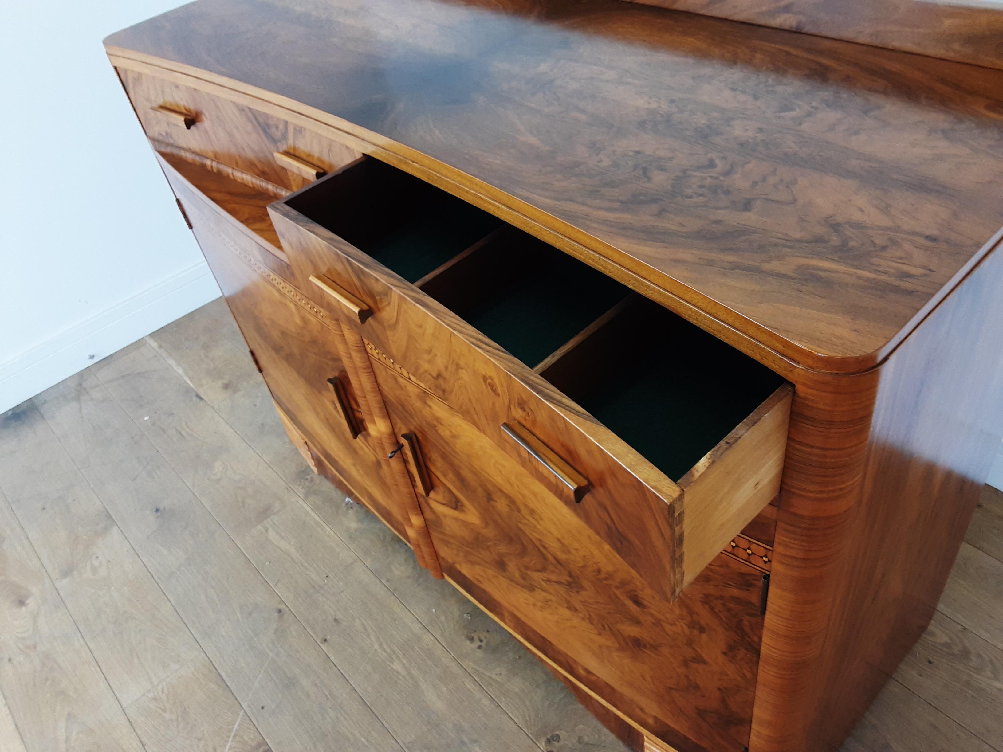 British Art Deco Sideboard in Stunning Figured Golden Walnut by Grange, London 5