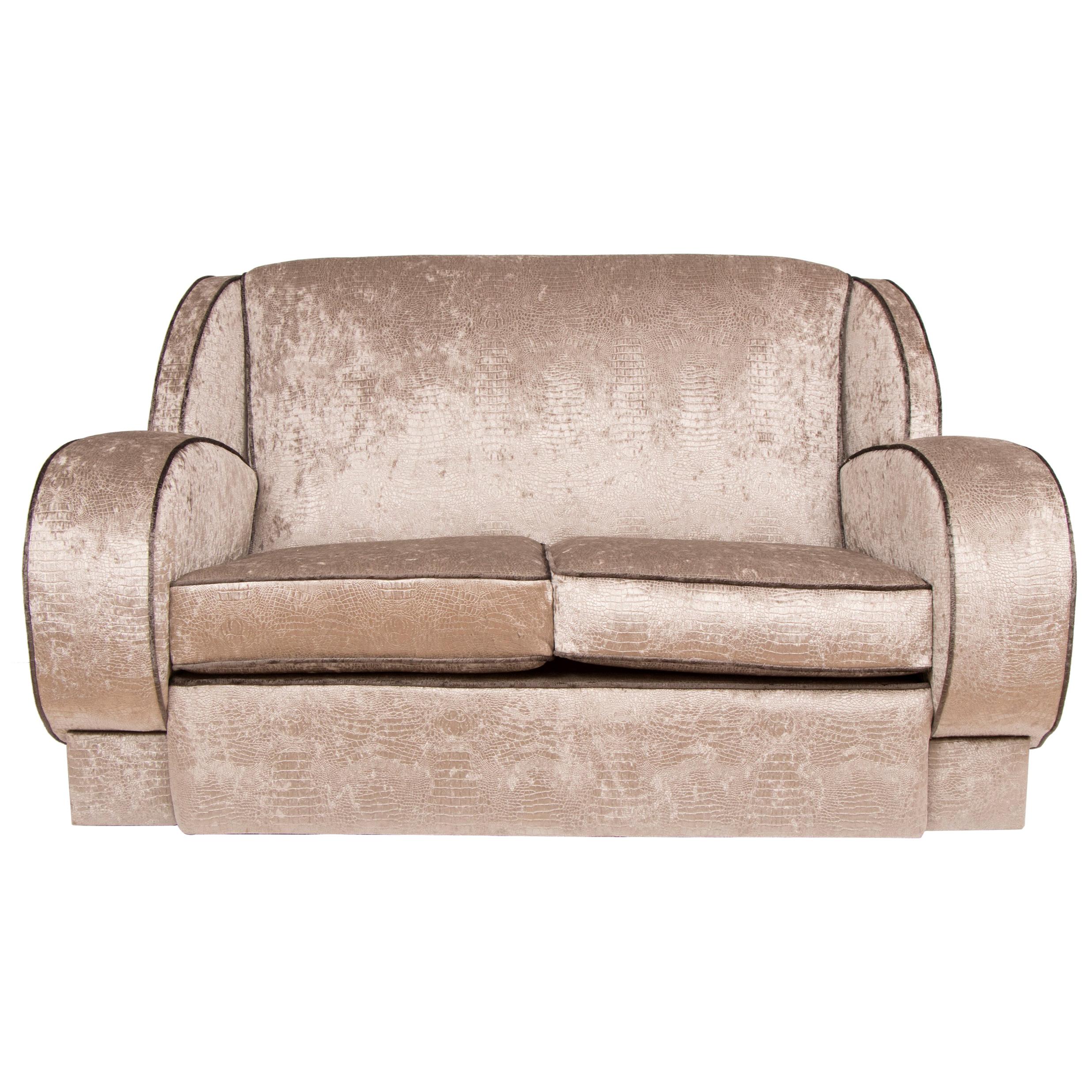 British Art Deco Sofa Newly Upholstered in a Silver Snakeskin Style Fabric For Sale