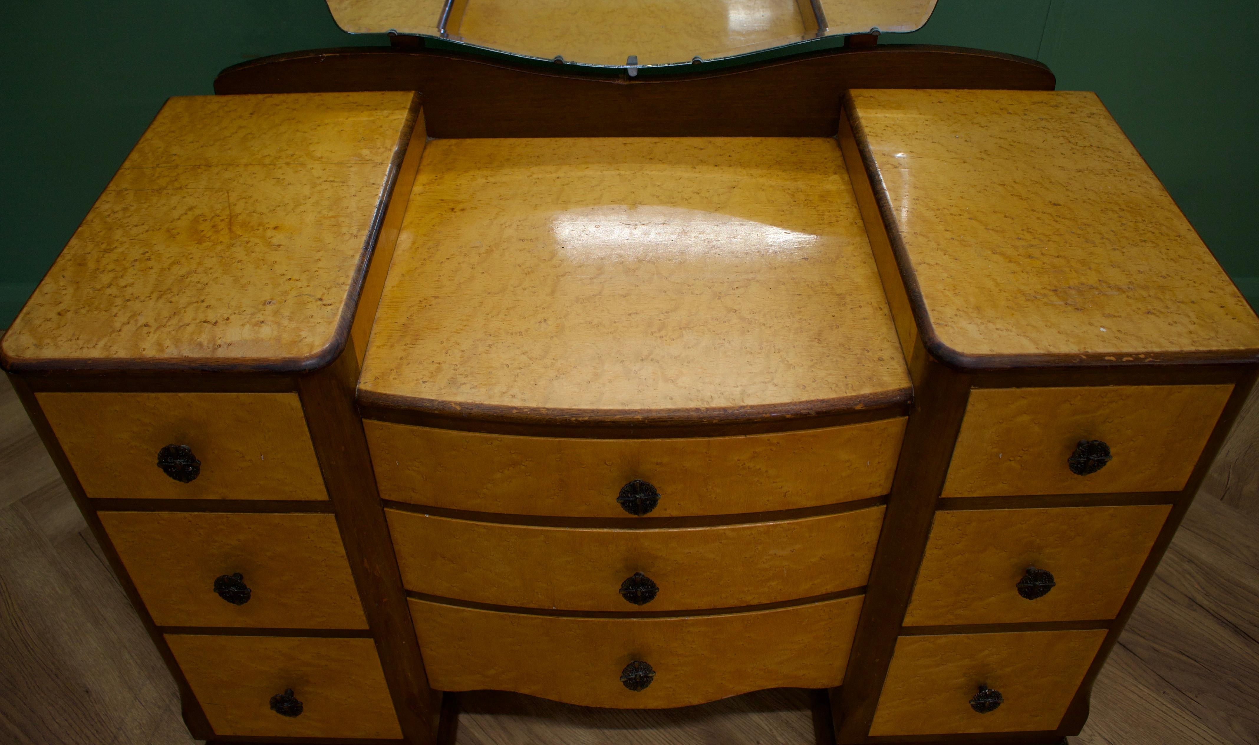 British Art Deco Style Bird’SEye Maple Dressing Table, 1940s at 1stDibs