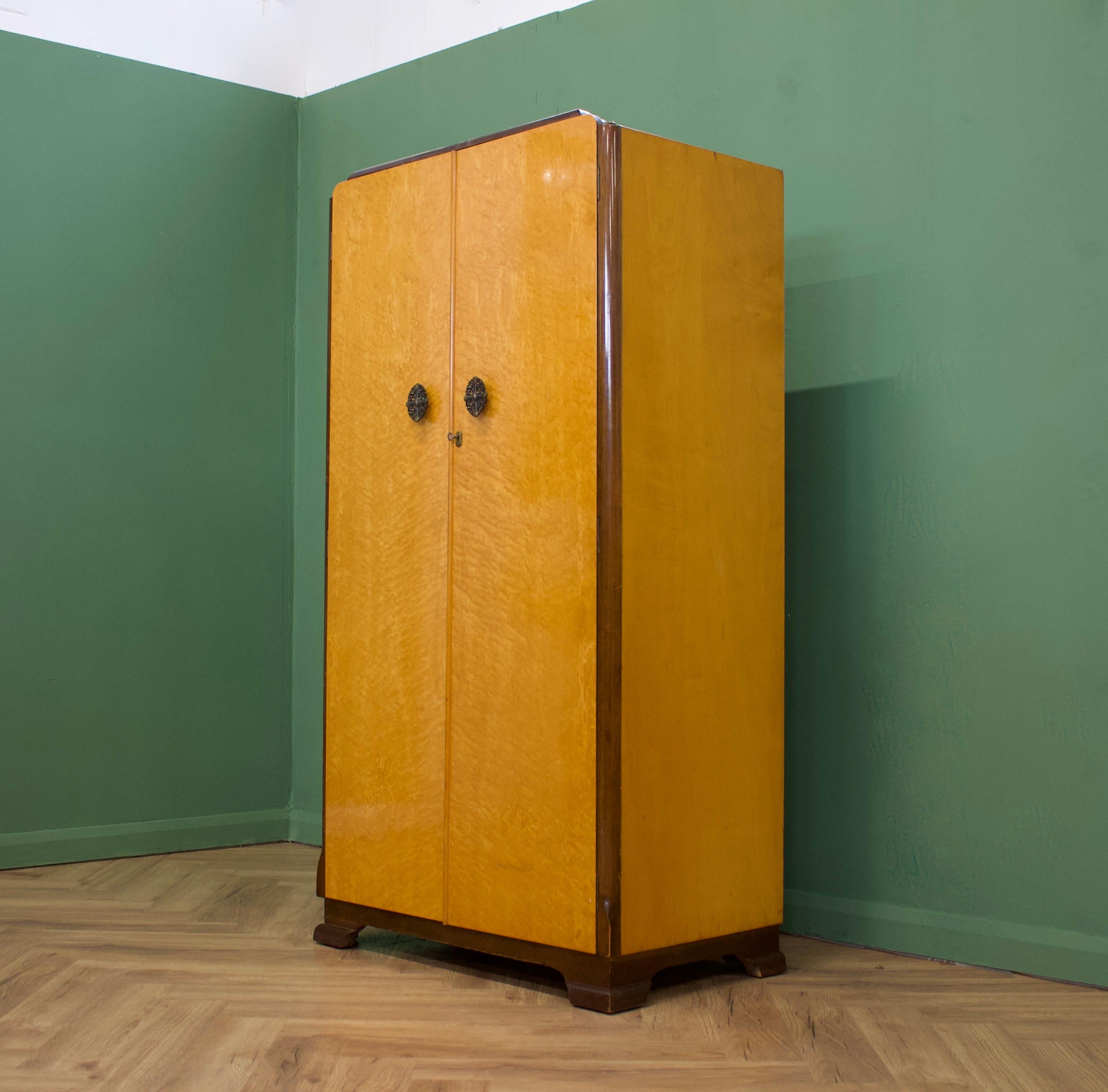 Veneer British Art Deco Style Birdseye Maple Wardrobe, 1940s